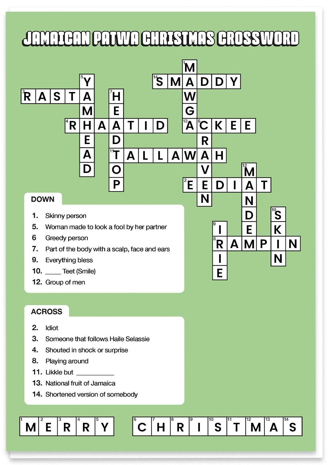 Jamaican Patwa Christmas Crossword Hood Greetings Jamaican Patwa Christmas Crossword Hood Greetings