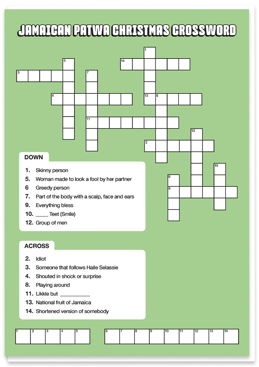 Jamaican Patwa Christmas Crossword Hood Greetings
