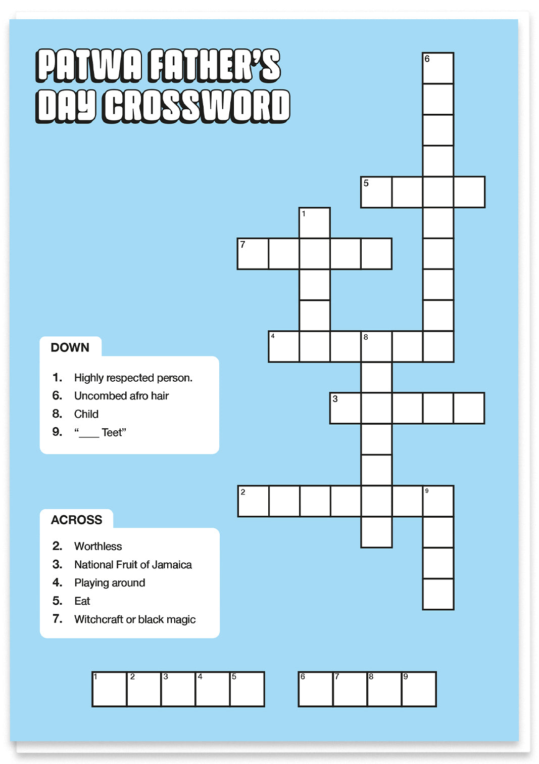 Patwa Father's Day Crossword