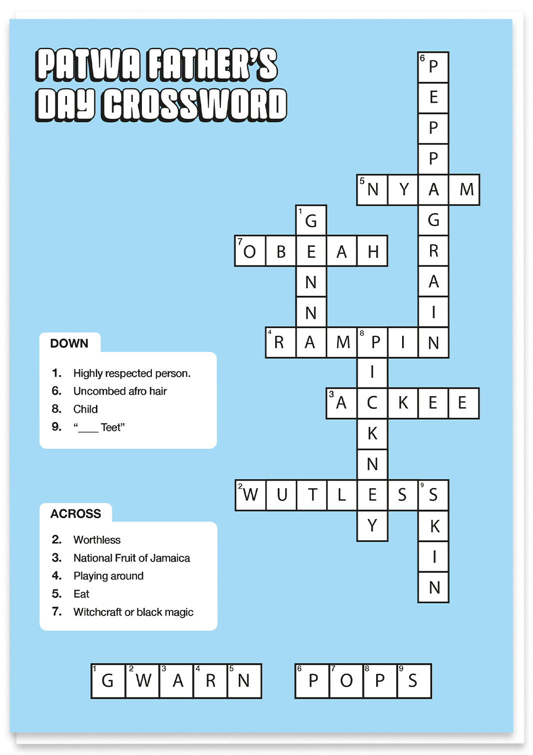 Patwa Father's Day Crossword